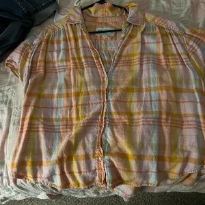oversized, short sleeved flannel, size small, american eagle.